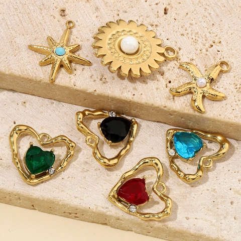 Ciondoli Charms Fai Da Te In Acciaio Inossidabile Gioielli Zircone Cuore Stella Forme Vintage Stile Francese Oro Donne