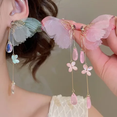 Schmetterling Tassel Ohrringe Mit 925 Sterling Silber Ohrstecker Zirkon Organza Flügel Süßer Traumhafter Stil Für Damen