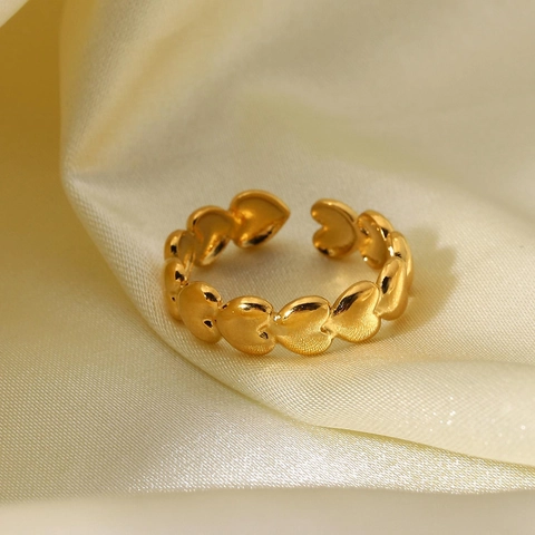Vintage 18K Verguld Roestvrij Staal Hartvormige Open Verstelbare Ring Voor Dames Minimalistische Sierlijke Vingering Mode Sieraden