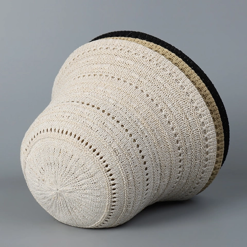Chapeau Cloche Tricoté Femmes Ajouré Respirant Protection Solaire Mélange Coton Décontracté Été Bob Soleil