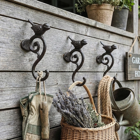 Gancio Da Parete In Ghisa Con Uccello Vintage Decorativo Rustico Supporto Da Giardino Per Pianta Cappotto Chiave Casa