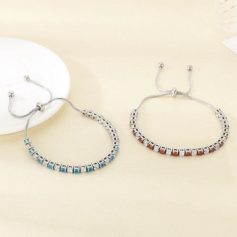 Adjustable Tennis Bracelet Stainless Steel Colorful Cubic Zirconia Elegant INS Style Hand Jewelry For Women Men