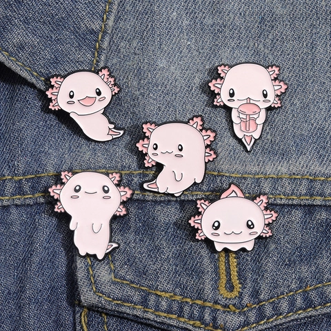 Cute Cartoon Axolotl Enamel Pin Pink Animal Alloy Brooch Lapel Badge For Backpack Jacket Clothes Jewelry Accessory For Women Men