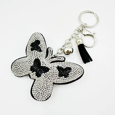 Portachiavi Farfalla Strass Velluto Con Nappa E Campanello Bling Ciondolo Per Borsa Accessorio Per Donne