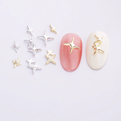 Alloy Star Nail Art Decoration Rhinestone 3D Starburst Charms For DIY Manicure Minimalist Ins Style Metallic Jewelry