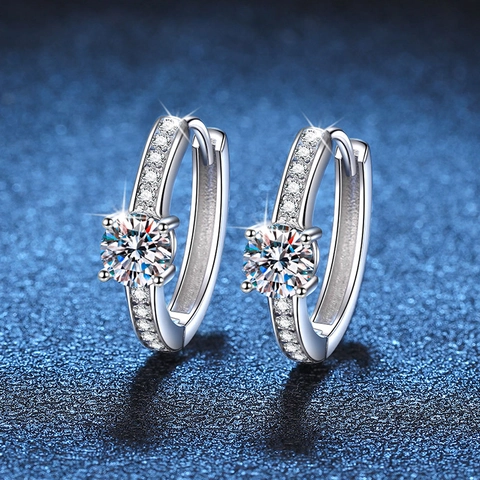925 Sterling Silver Moissanite Hoop Earrings For Women D Color VVS1 Clarity Round Cut Inlaid Rhinestone Classic Jewelry Gift