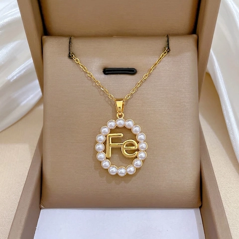 Collar Con Colgante Redondo Letra Fe Acero Inoxidable Cobre Con Perla Artificial Circonita Oro Elegante Lujo Joyería Mujer