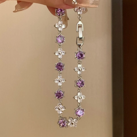 Pulsera Con Hebilla Hexagonal De Flores De Cobre Chapado En Oro Con Circonita Y Cristal Artificial Joyería De Lujo Mujer