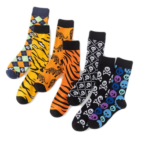 Cotton Blend Crew Socks Tiger Stripe Skull Crossbones Argyle Paw Print Novelty Fashion Streetwear For Men Women