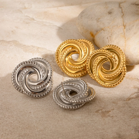 Pendientes De Botón De Acero Inoxidable Impermeable Hipoalergénico Espiral Nudo Retro Geométrico Joyería Para Mujer