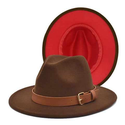 Δίχρωμο Καπέλο Fedora Μάλλινη Τσόχα Δερμάτινη Ζώνη Με Αγκράφα Στυλ Jazz Φαρδύ Γείσο Προστασία Από Τον Ήλιο Ταξίδια