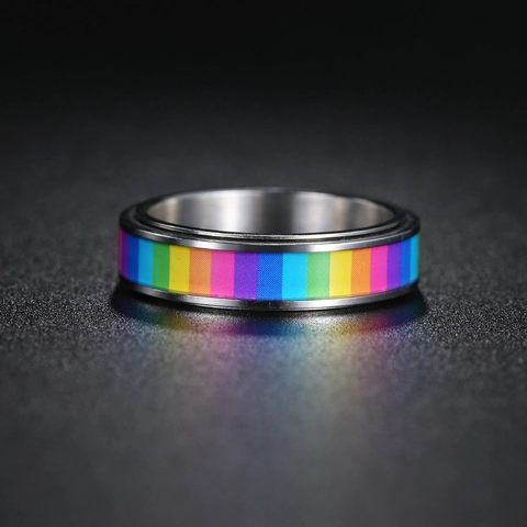 Regenbogen Spinner Ring 304 Edelstahl Drehbarer Dekompressions Stressabbau Band Hochglanzpoliert Schmuck Für Damen Herren