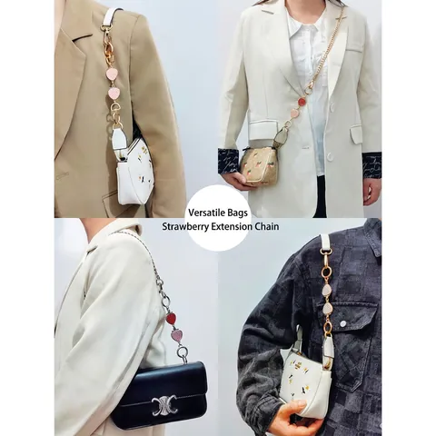 Handbag Extension Chain Strawberry Enamel Charm Heart Clasp Metal Shoulder Strap Accessory For Women