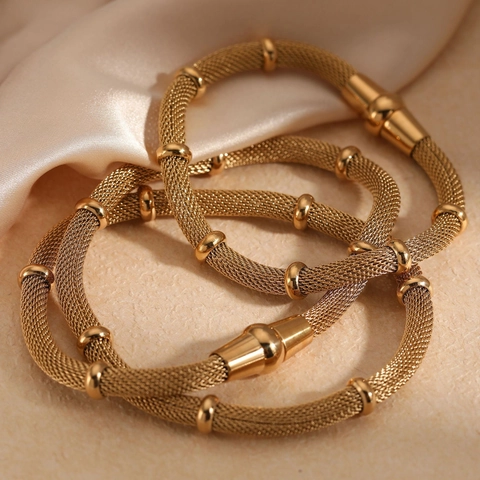 Collana E Bracciale In Maglia Di Acciaio Inossidabile Con Chiusura Magnetica Placcato Oro PVD Gioielli Minimalisti Moda