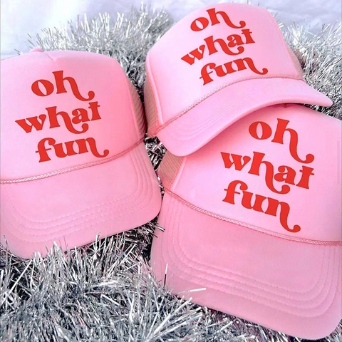 Oh What Fun Print Trucker Hat Mesh Back Foam Front Verstellbare Outdoor Festive Baseball Cap