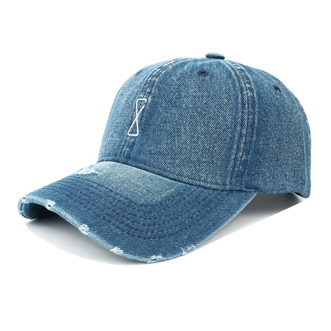 Vintage Distressed Denim Baseball Cap Washed Cotton Embroidered Peaked Hat For Men Women Adjustable Sunshade Streetwear
