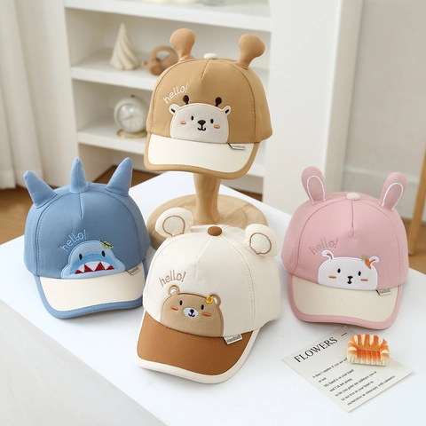Baby Baseball Cap Cotton Cartoon Animal Embroidered Sun Hat Breathable Adjustable Toddler Peaked Cap Outdoor For Infants