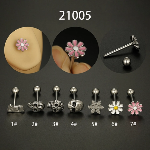 Anneaux De Langue En Acier Inoxydable Crâne Fleur De Marguerite Motif Flocon De Neige Bijoux De Piercing Corporel Pour Hommes Femmes