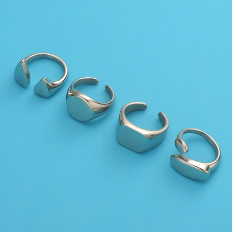 Anillos Ajustables Abiertos Minimalistas De Acero Inoxidable 304 Joyería Geométrica Corazón Cuadrado Pulido Espejo Para Mujeres Hombres