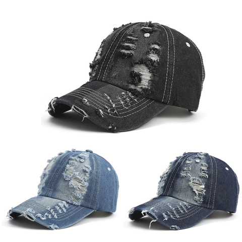 Berretto Da Baseball In Denim Cotone Distressed Vintage Streetwear Protezione Solare Cappello Snapback Uomo Donna