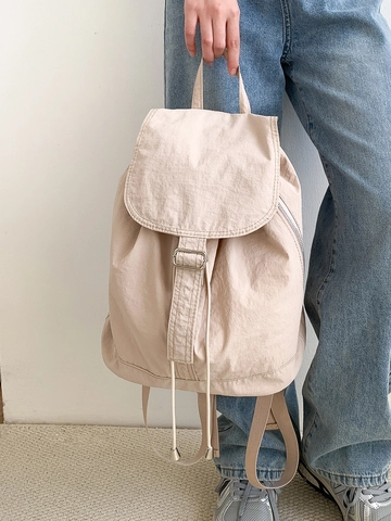 Zaino In Nylon Da Donna Stile Coreano Minimalista Con Coulisse E Patta Borsa Da Scuola Casual Versatile