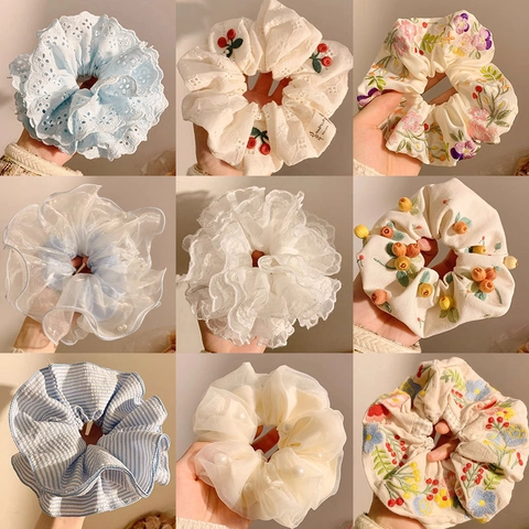 Grande Elastico Per Capelli In Pizzo A Fiori Per Donna Stile Coreano Dolce Fiocco Nastri Per Capelli Eleganti Accessori