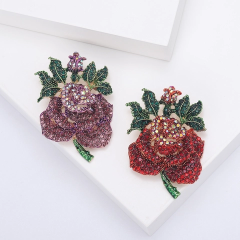 Spilla A Fiore Di Rosa In Lega Strass Cristallo Smalto Pin Per Le Donne Elegante Fibbia Per Sciarpa Gioielli