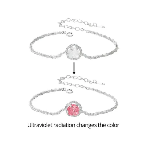 Pulsera De Rosa De Plata De Ley 925 Cambio De Color UV Resina Circón Joyería Regalo Romántico Para Mujeres Cadena Ajustable