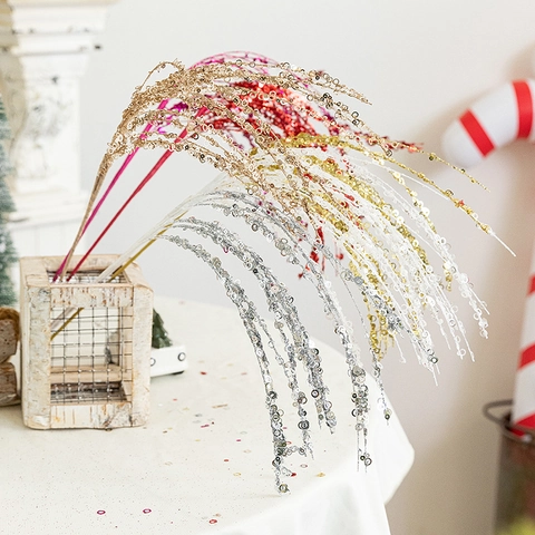 Christmas Glitter Branches Sprays Plastic Sequin Willow Branch For Tree DIY Vase Filler Party Home Decor Shiny
