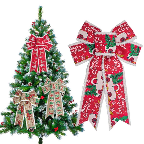Fiocco di Natale per Decorazione Albero Effetto Lino Bordo Cablato Rosso Camion Renna Fiocco di Nastro Stampato Festa