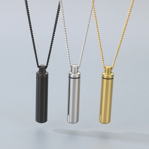 Cylinder Pendant Necklace Stainless Steel Openable Memorial Urn Perfume Bottle Minimalist Jewelry For Men Women