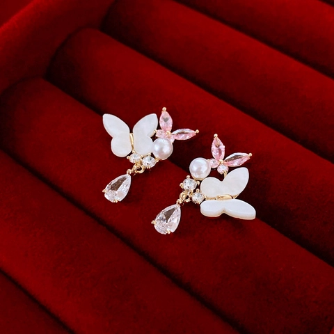 Pendientes De Mariposa Gota De Agua Con Poste De Plata De Ley 925 Cobre Concha Perla Artificial Circón Joyería Elegante Para Mujer