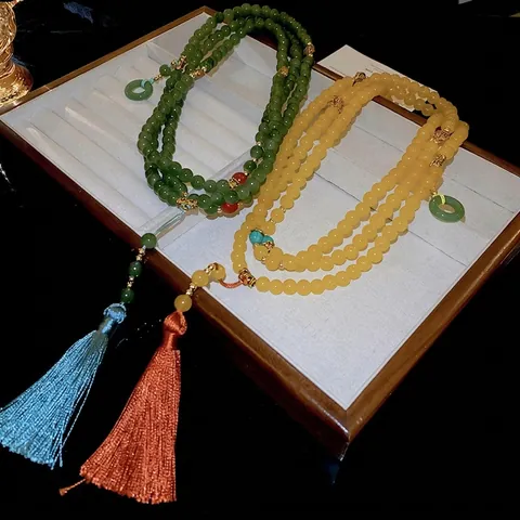 Collana Lunga Di Perline Stile Nuovo Cinese Vintage Catena In Vetro Con Nappa Di Raso Gioielli Etnici Zen Per Donne