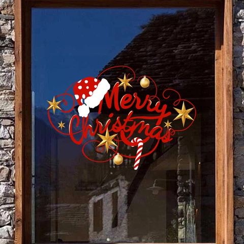 Adesivi Murali Buon Natale PVC Decalcomanie Per Finestre Doppia Faccia Per Porta In Vetro Frigorifero Decor