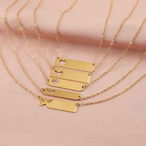 Bar Pendant Necklaces 304 Stainless Steel Hollow Heart Butterfly Mirror Polished Fashion Jewelry For Men Women