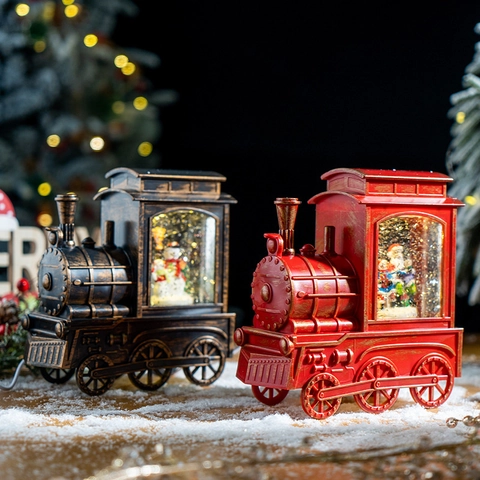 Vintage Christmas Music Snow Globe Lantern Lighted Water Lantern With Swirling Glitter Santa Claus Snowman Figurine Festive Home Tabletop Decor Gift