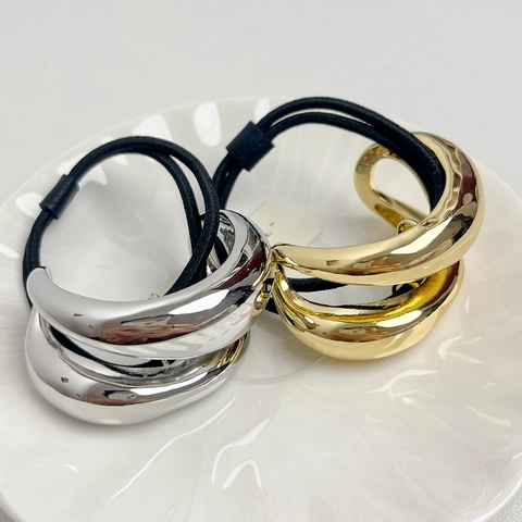Minimalist Metal Hair Cuff Elastic Hair Tie Ponytail Holder Geometric Alloy Hair Circle Bun Accessory For Women