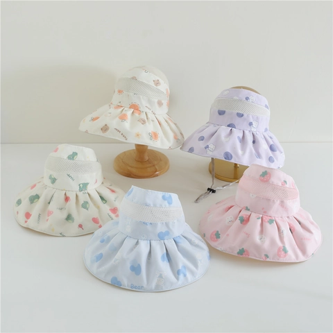 Cappello Sole Bambini Maglia Traspirante Protezione UV Tesa Larga Parte Superiore Vuota Motivo Cartoni Animati Estate Viaggio Esterno Per Ragazze