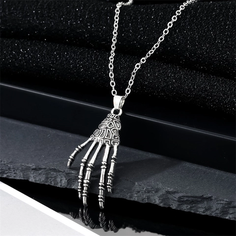 Collier À Pendentif Main De Squelette Et Boucles D'oreilles Gothique Punk Rétro Vintage Bijoux En Alliage Pour Femmes Hommes