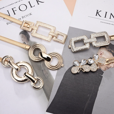 Women Elastic Metal Chain Belt Stretchy Thin Gold Waist Decorative Alloy Buckle For Dresses Jeans Fashion Accessory