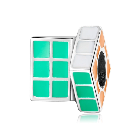 Rubik's Cube Charm Bead 925 Sterling Silver Colorful Enamel DIY Jewelry Accessories For Bracelet Necklace Cute Novelty Geometric