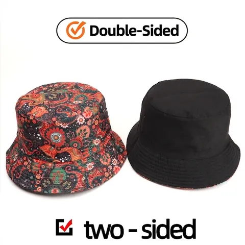 Reversible Bucket Hat Polyester Paisley Leopard Print Sun Protection Foldable Outdoor Fisherman Cap For Women
