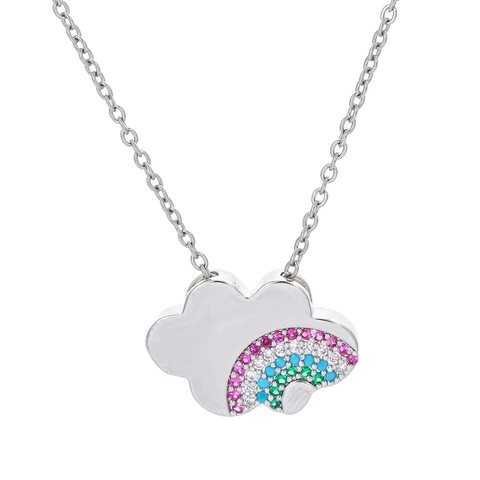 Minimalist Copper Rainbow Cloud Pendant Necklace For Women Multicolored Zirconia Gold Silver Plated Clavicle Chain Jewelry
