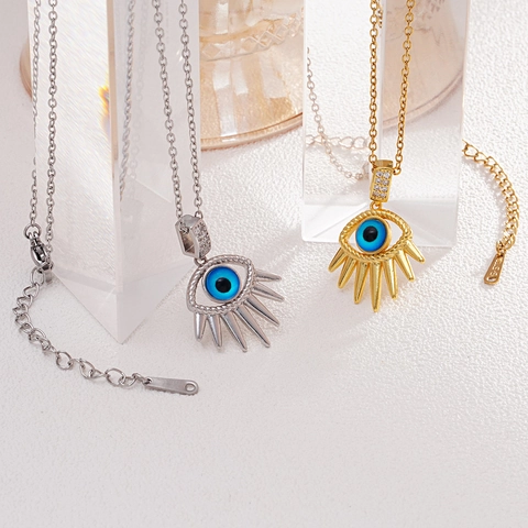 Damen Kupfer Vergoldet Böser Blick Anhänger Halskette Boho Stil Strass Besetzte Kette Halskette Schmuck Geschenk