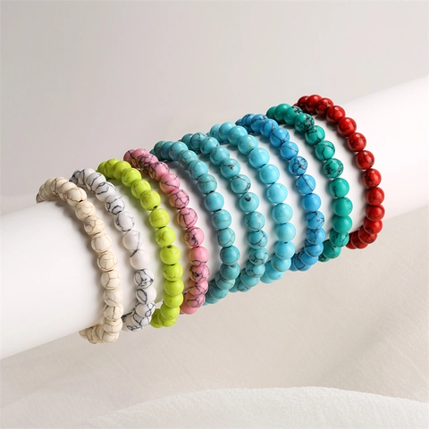 Natuurlijke Stijl Turkoois Kralenarmband Elastische Stretch Ronde Stenen Kraal Sieraden Voor Vrouwen Mannen Boho Accessoires