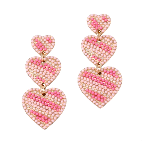 Vintage Exaggerated Layered Heart Drop Earrings For Women Gold Zinc Alloy Artificial Pearl Rhinestone Creative Jewelry