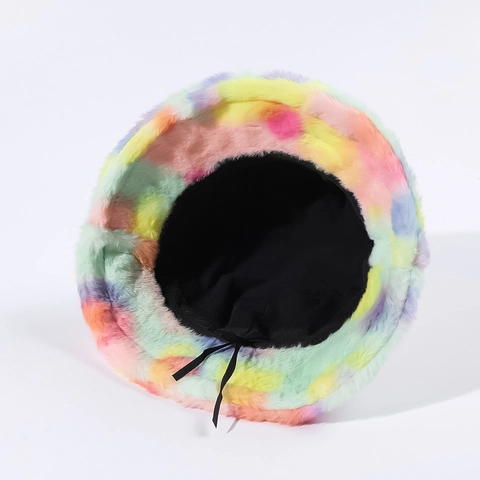 Cappello Alla Pescatora In Finta Pelliccia Tie-Dye Caldo Peluche Invernale Bucket Hat Per Donne E Uomini Accessori Colorati