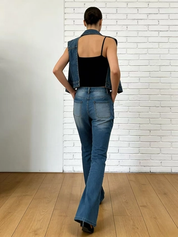 Vaqueros Acampanados De Cintura Alta Denim Pantalones De Campana Cierre De Botones Múltiples Corte Ajustado Vintage Retro Mujer