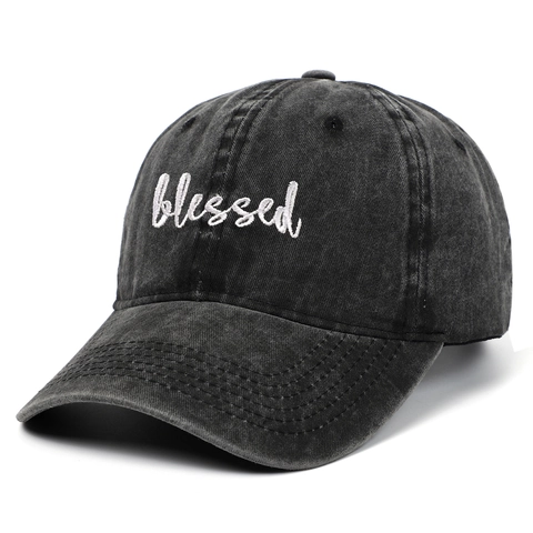 Casquette De Baseball Broderie Blessed Coton Lavé Vintage Rétro Décontracté Chapeau De Soleil Réglable Pour Hommes Femmes