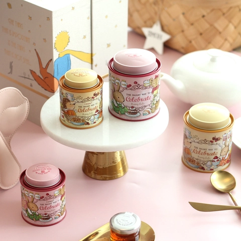 Mini Lata De Té Doble Tapa Hojalata Caja De Almacenamiento Ilustración Conejo Recipiente Metálico Decorativo Para Caramelos Recuerdo Regalo